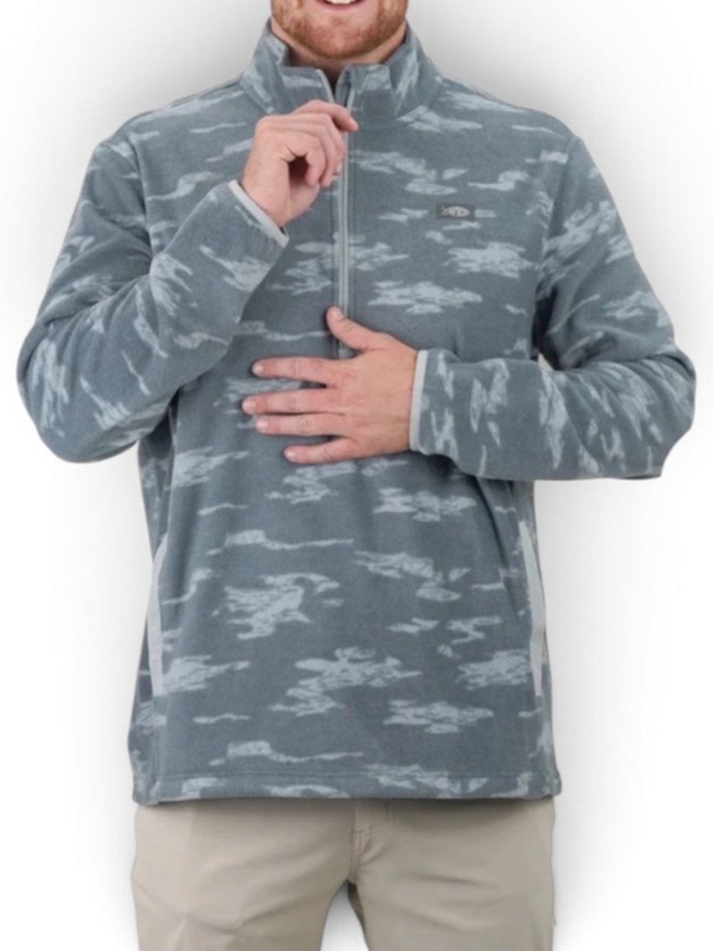 AFTCO Ahoy 1/4 Zip Fleece in Light Gray Blur Camo sz M